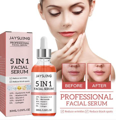 Jaysuing 5 in 1 facial serum with hyaluronic acid, vitamin C, collagen — reduces wrinkles & black spots