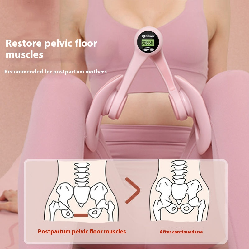 Pink pelvic floor exerciser for postpartum recovery, strengthens muscles with digital counter