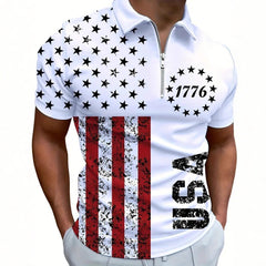Men's USA flag polo shirt with 1776 stars and stripes design, patriotic golf shirt for 4th of July