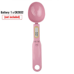 Pink digital kitchen spoon thermometer with LCD display and buttons