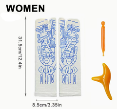 Women's reflexology socks with foot massage points, 31.5cm length, plus orange acupressure tools