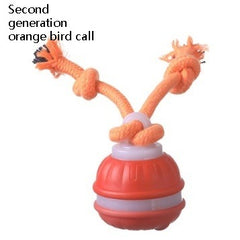 Orange bird call toy with rope handles, second generation design for outdoor fun