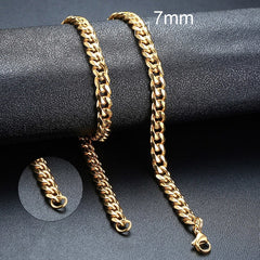 7mm gold curb chain necklace with lobster clasp, stylish gift for men or women