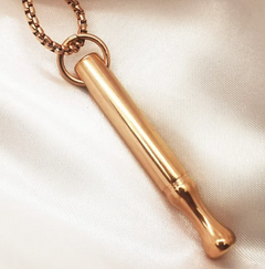 Gold-toned bullet-shaped pendant necklace on chain, elegant gift for her