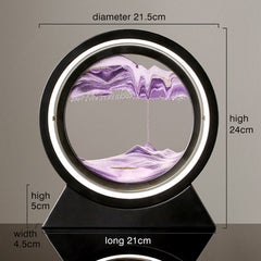 Purple sand art kinetic sculpture with LED ring, 21.5cm diameter, modern home decor gift