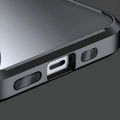 Sleek black phone case with precise cutouts for charging port and speakers