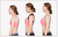 Posture corrector for back support, shown improving alignment in pink sports bra