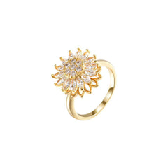 Gold flower ring with sparkling crystal petals, elegant gift for her