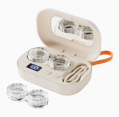 Portable contact lens case with UV sterilizer, digital timer, and tweezers for travel and daily use