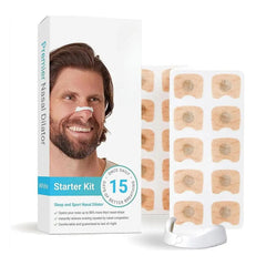 Premier Nasal Dilator Starter Kit for better breathing during sleep and sports, includes 15 daily strips