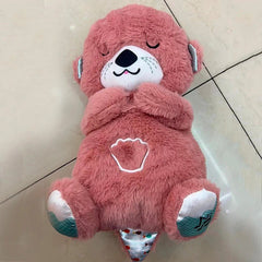 Pink plush otter toy with shell belly, cozy gift for kids and family
