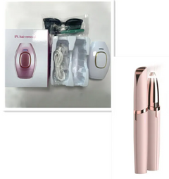 Pink IPL hair removal device with accessories, perfect for at-home beauty and grooming