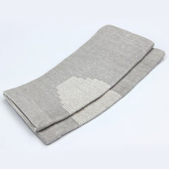Soft gray knit scarf with heart pattern, cozy winter accessory for family gifts