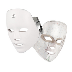 White LED face mask with clear light therapy panel for skincare treatments