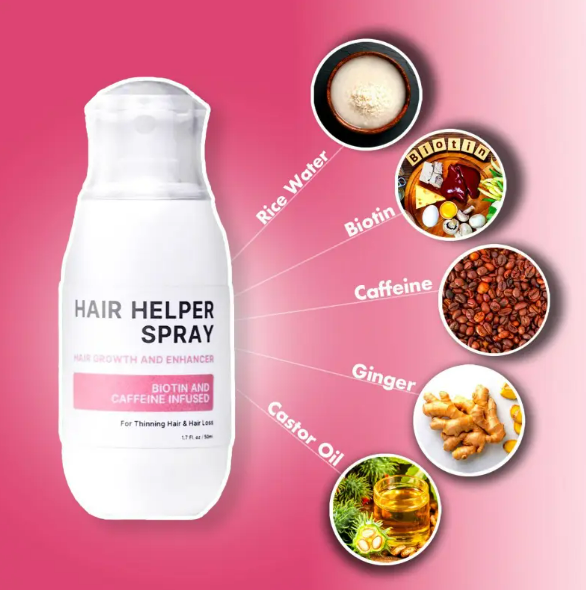 Hair Helper Spray with biotin, caffeine, ginger, castor oil & rice water for hair growth and thinning hair