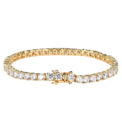 Elegant gold tennis bracelet with sparkling clear stones, perfect for women's fashion and gifts