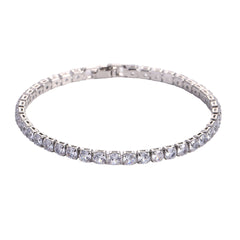 Elegant silver tennis bracelet with sparkling clear crystals, perfect for gifting