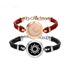 Sun and moon charm bracelets with braided leather bands, perfect for family or couple gifts