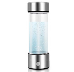 Portable hydrogen water generator bottle with bubbling water, stainless steel base and lid, ideal for health-conscious users