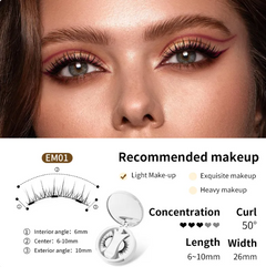 False eyelashes EM01 with 50° curl, 6-10mm length, perfect for light to heavy makeup looks