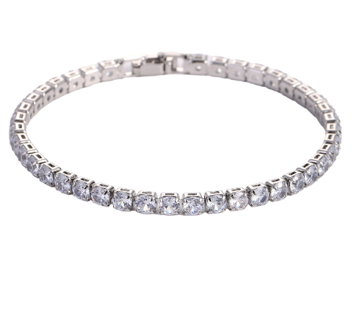 Elegant silver tennis bracelet with sparkling clear stones, perfect gift for her