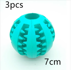 Teal dog chew toy ball with spikes, 7cm diameter, 3pcs set for pet play and dental care
