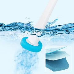 Blue sponge toothbrush head splashing in water, close-up of soft bristle layers