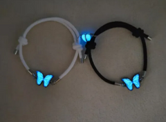 Glowing blue butterfly bracelets, white and black cord, perfect family gift set