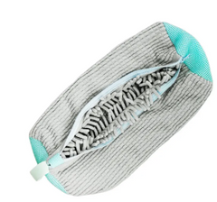 Gray corduroy pencil case with mint zipper, perfect for school or office supplies