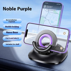 Noble Purple car phone mount with nano base, buckle lock, no installation needed, fits phone shells
