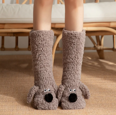 Cozy fuzzy dog-face slipper socks for women, perfect family gifts