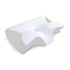 Ergonomic memory foam pillow with quilted cover for neck and shoulder support