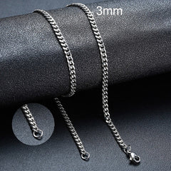 3mm silver curb chain necklace with lobster clasp, ideal gift for men or women