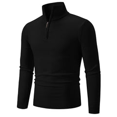 Black ribbed knit sweater with half-zip collar, perfect for casual or family gifts