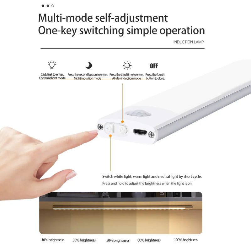 Smart induction lamp with multi-mode lighting, adjustable brightness, and one-key operation for home use