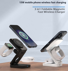 3-in-1 foldable magnetic wireless charger for phone, watch, earbuds – 15W fast charging