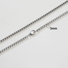 3mm silver box chain necklace with lobster clasp, sleek and durable for everyday wear