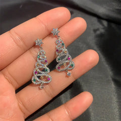 Sparkling Christmas tree earrings with colorful gemstones, perfect holiday gift for her