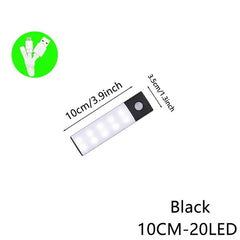 Black 10cm 20LED USB rechargeable light strip, compact portable task lighting for home or travel