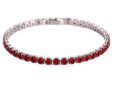 Elegant red gemstone tennis bracelet with silver-toned setting, perfect for gifting