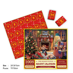 1008-piece Christmas fireplace jigsaw puzzle advent calendar with daily pieces, poster included