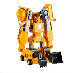 Yellow construction robot toy with transformable excavator parts, ideal kids gift