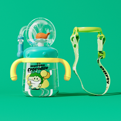 Kids' Vegetable Crocodile sippy cup with straw and carry strap, fun animal design for toddlers