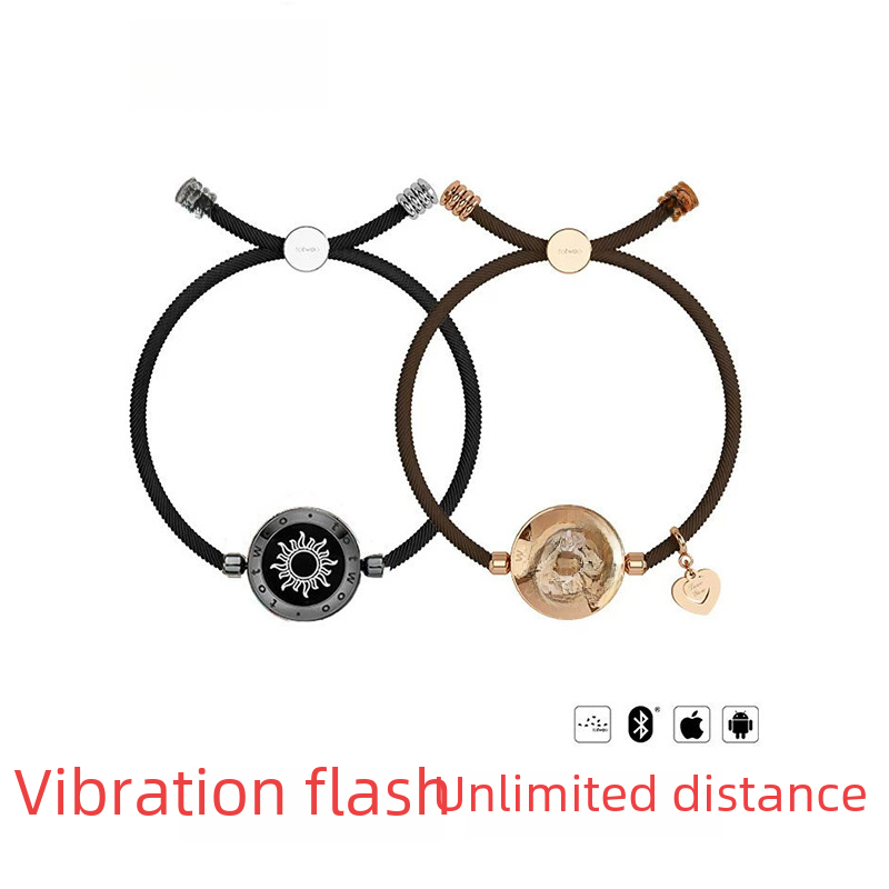 Smart friendship bracelets with vibration alert, sun & heart charms, compatible with iOS and Android