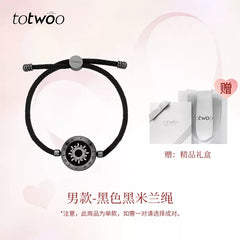 totwoo men's black Milanese cord bracelet with sun charm, gift set included