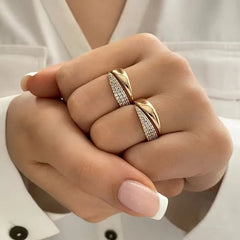 Elegant gold rings with sparkling stones, perfect for women's fashion or gift ideas