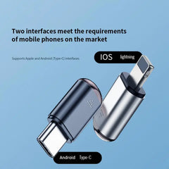 Dual USB-C and Lightning adapter for Android and iOS phones, universal mobile charging solution