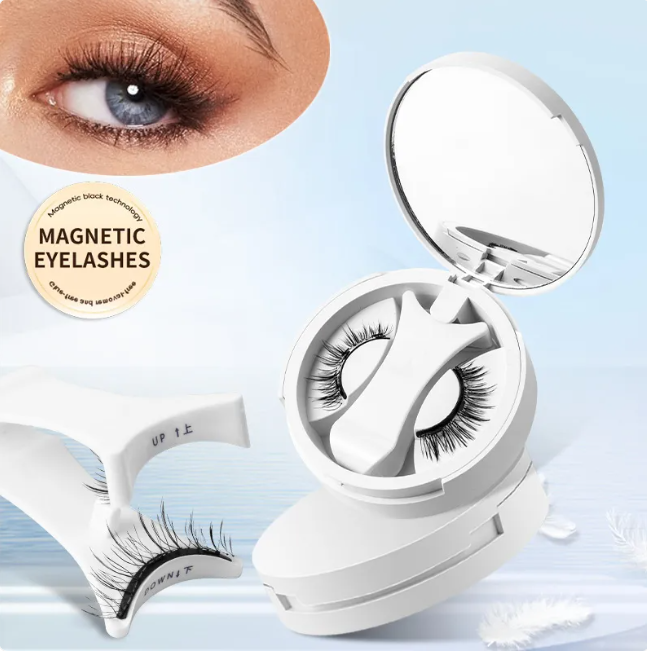 Magnetic eyelashes with applicator and case, featuring easy application for natural-looking eye enhancement