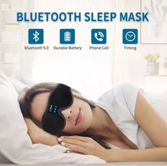 Woman sleeping peacefully with Bluetooth sleep mask featuring music, phone call, and timer functions