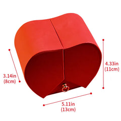 Red heart-shaped gift box with dimensions, perfect for romantic presents and Valentine's Day